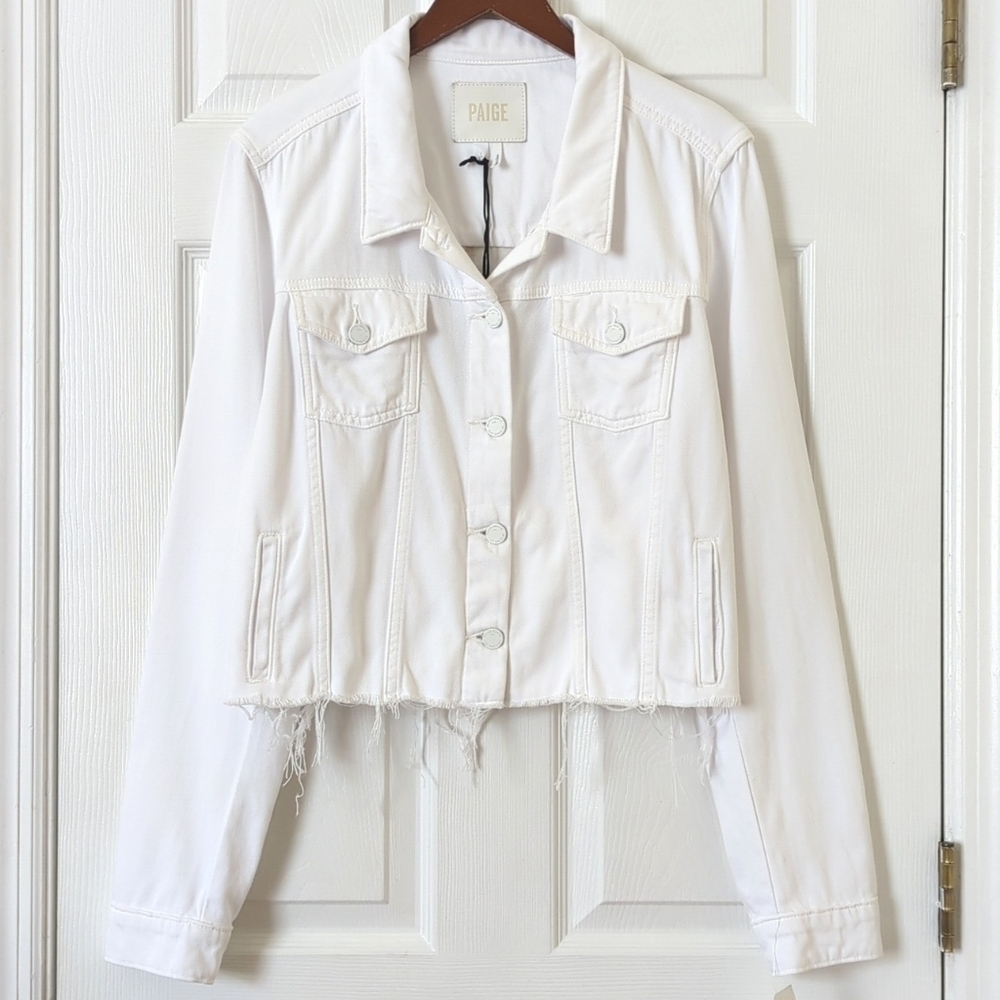 Paige Vivienne This Sh*t Is Bananas Custom Relaxed Cropped Denim Jacket White L